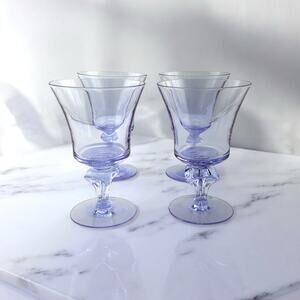 Tiffin Twilight Neodymium / Alexandrite Glass 4 Water Goblets #17578 Purple/Blue